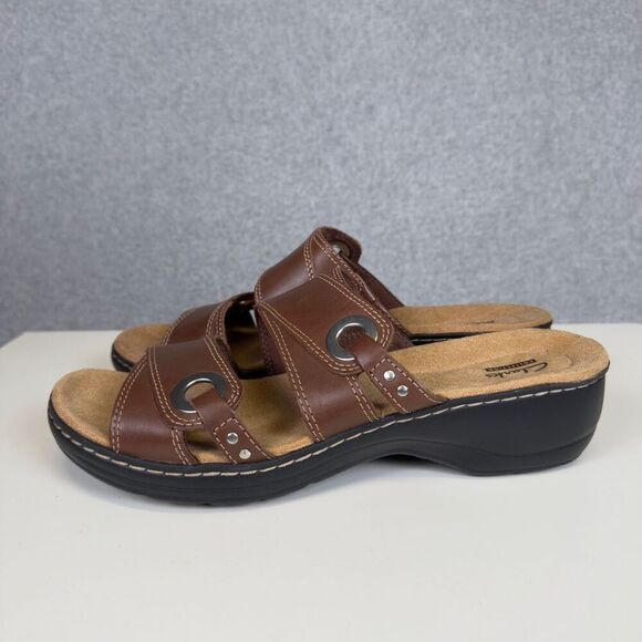 Clarks Collection Women's Size 11M Brown Leather Open Toe Sandals Slides - Picture 5 of 10